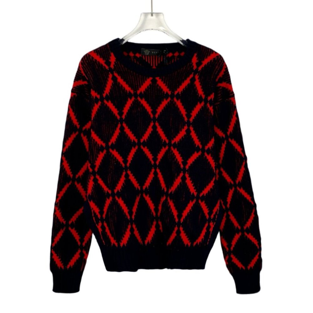 Versace Geometric Knit Sweater Size 42 Red & Black Wool